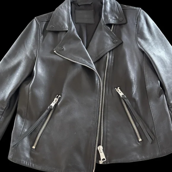 All Saints Dalby Leather Slim Fit Leather Biker Jacket - Picture 2 of 9
